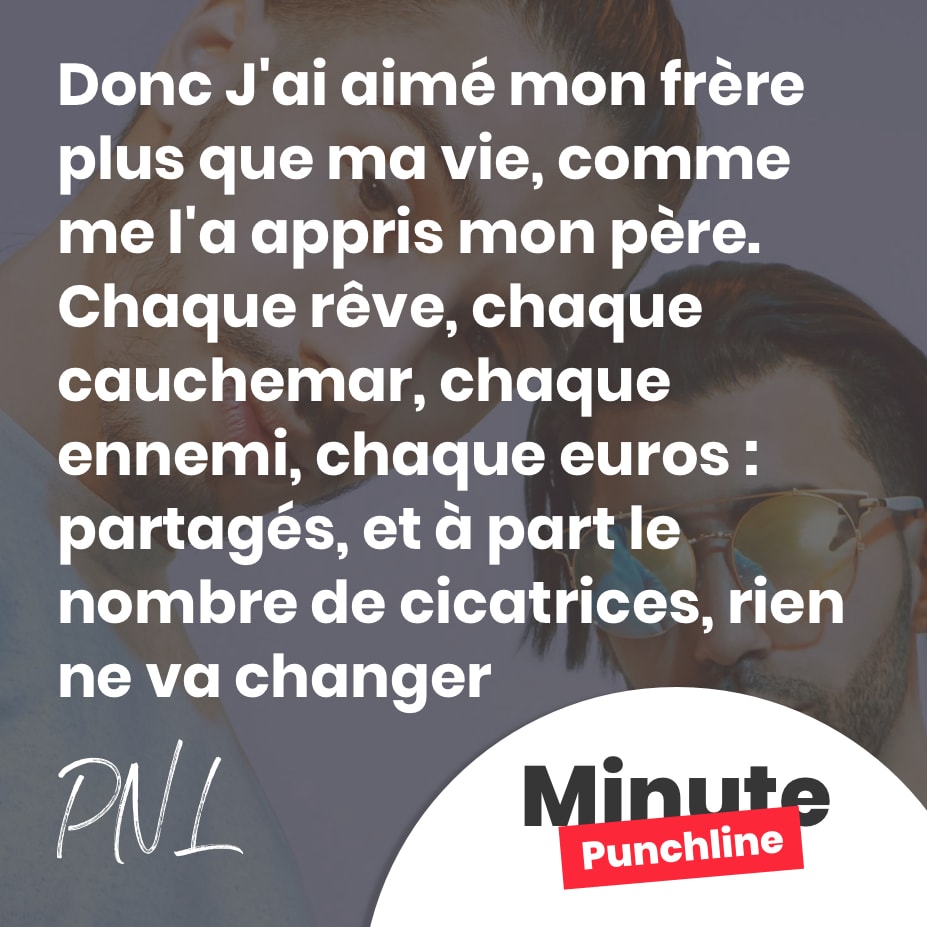 Donc j’ai aimé mon frère plus que ma vie, comme me l’a appris mon père. Chaque rêve, chaque cauchemar, chaque ennemi, chaque euro : partagés · Et à part le nombre de cicatrices, rien ne va changer