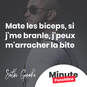 Mate les biceps, si j'me branle, j'peux m'arracher la bite